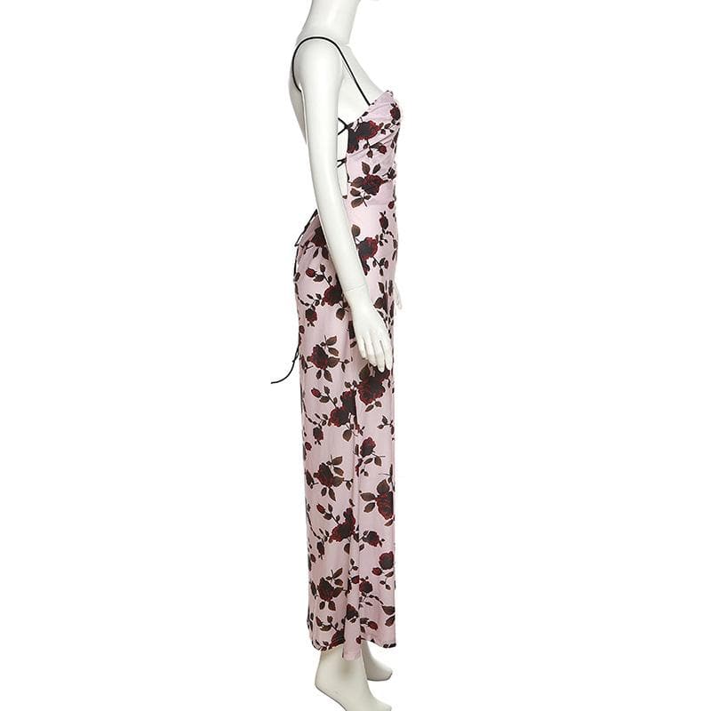 Floral Open-Back Midi Dress with Contrast Details