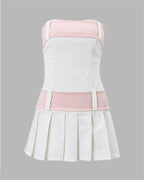 Pleated Polyester Dress with Strapless Neckline