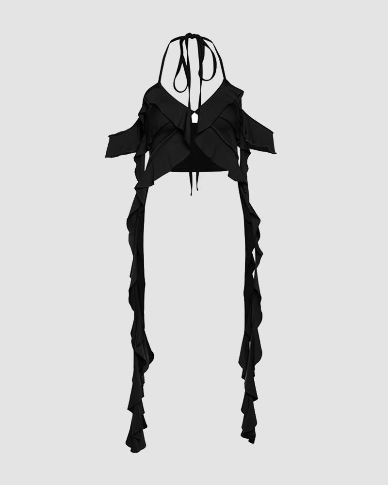 Wing-Graphic Polyester Top with Slit Detail