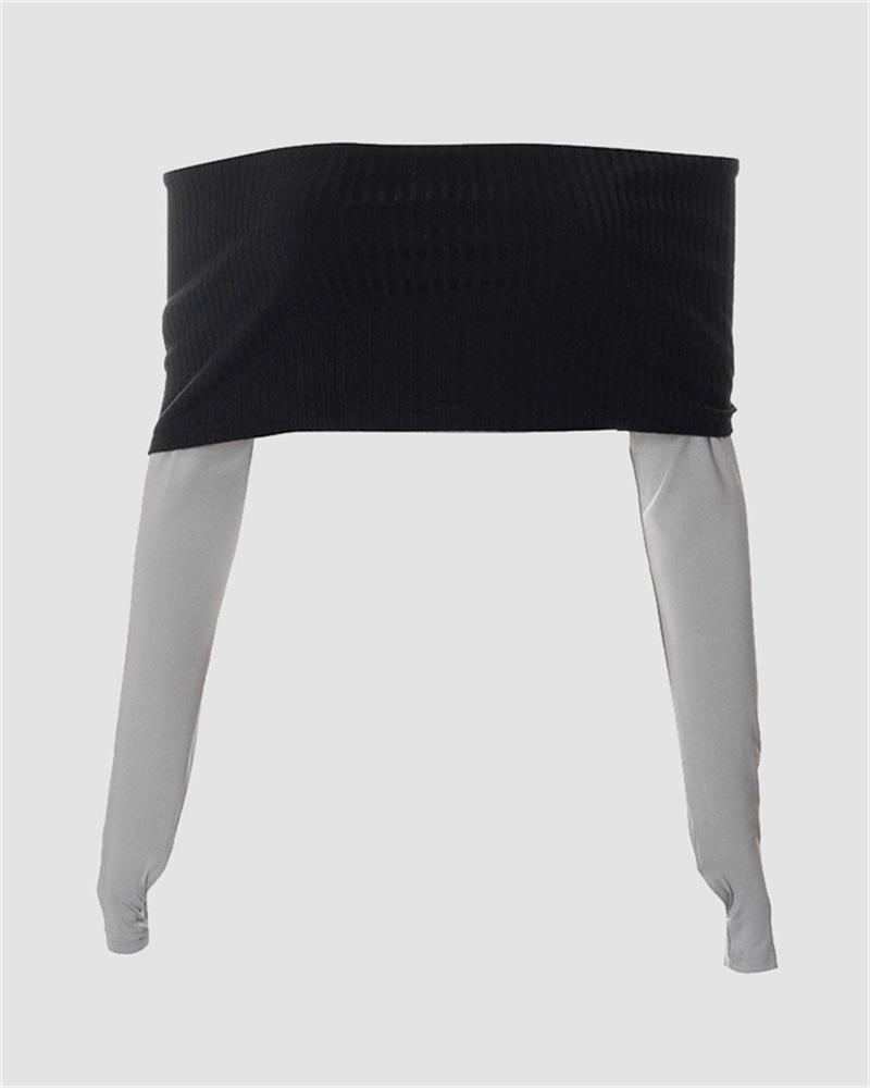 Off-Shoulder Stretch-Blend Cropped Top with Polyester Fabric