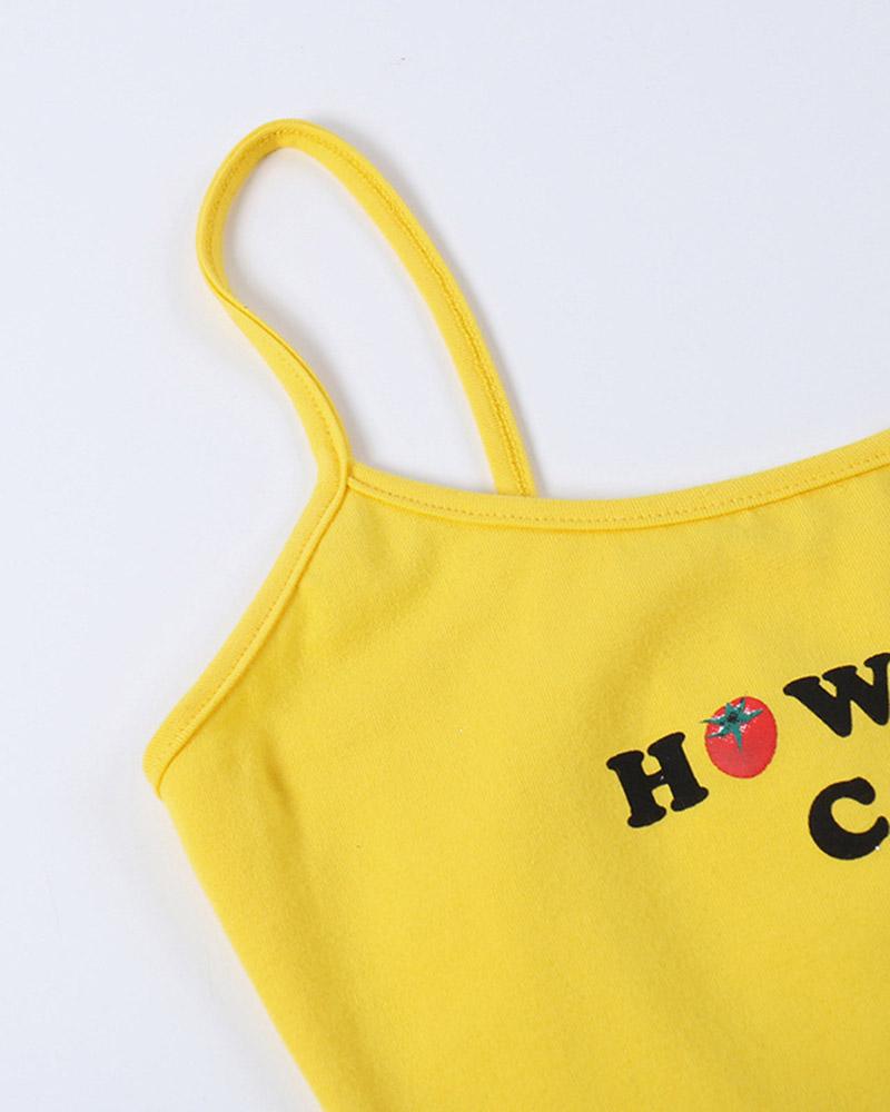 Strawberry-Print Cami Cropped Top with Polyester Fabric