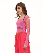 Mesh Acrylic Ribbed Cropped Top