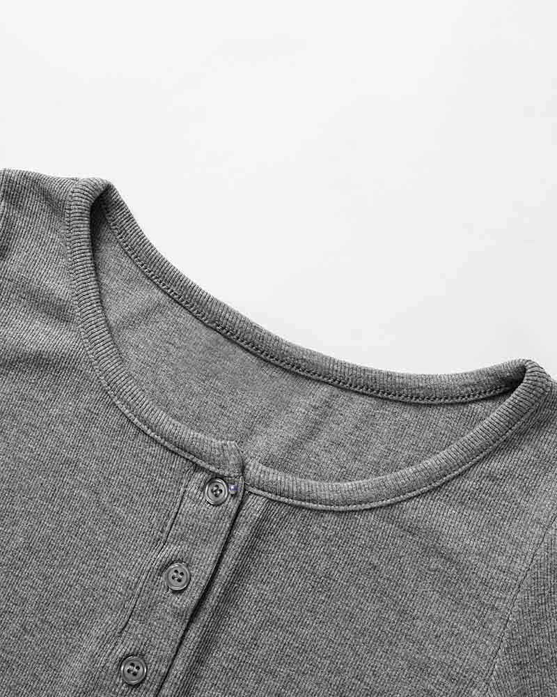 Button-Detail Stretch-Blend Cropped Top with Polyester Fabric