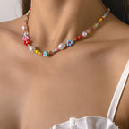 Multicolor Beaded Choker with Faux-Pearl Floral Details