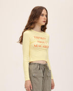 Lettered Polyester Top with Long Sleeves