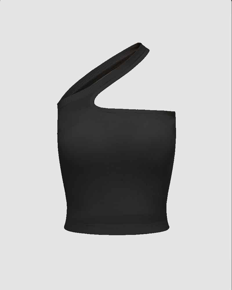Asymmetric Stretch-Blend Cropped Top with Polyester Fabric