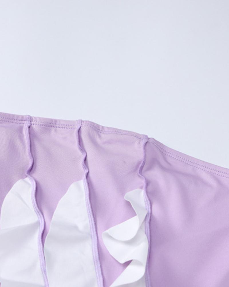 Ruffled Stretch-Blend Mini Dress with Polyester Fabric