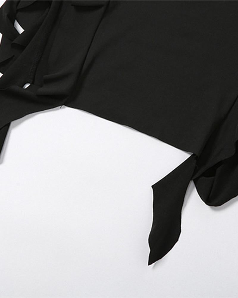 Wing-Graphic Strapless Slit-Detail Dress