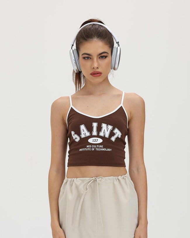 Lettered Cami Cropped Top with Cotton Fabric Main image