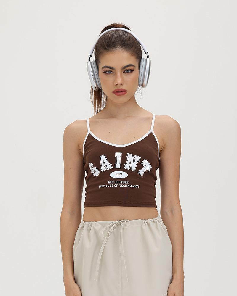 Lettered Cami Cropped Top with Cotton Fabric