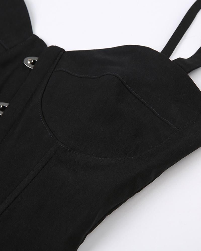 One-Shoulder Polyester Top with Corset Details