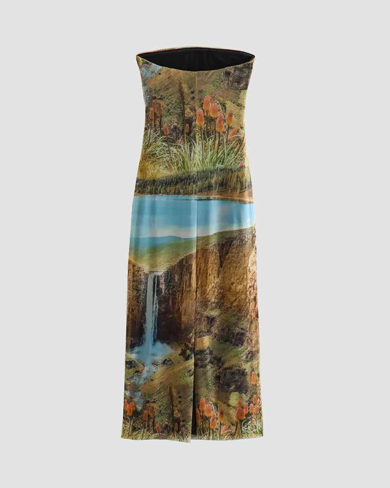 Strapless Stretch-Blend Maxi Dress with Polyester Fabric