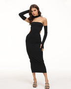 Strapless Polyester Dress with Halter Neckline