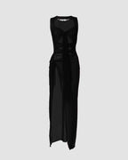 Cutout Polyester Dress with Mesh Detailing