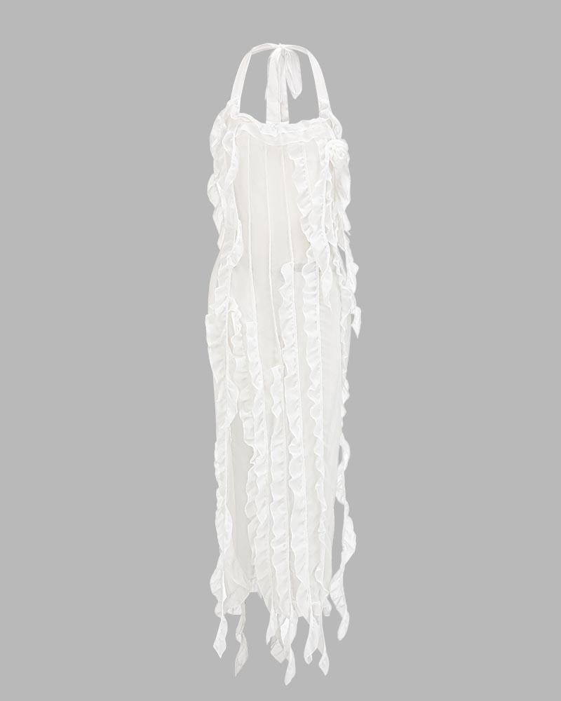 Ruffled Stretch-Blend Maxi Dress with Polyester Fabric