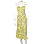 Floral Cowl-Neck Midi Dress with Halter Neckline