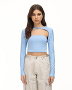 Strapless Stretch-Blend Cropped Top with Polyester Fabric