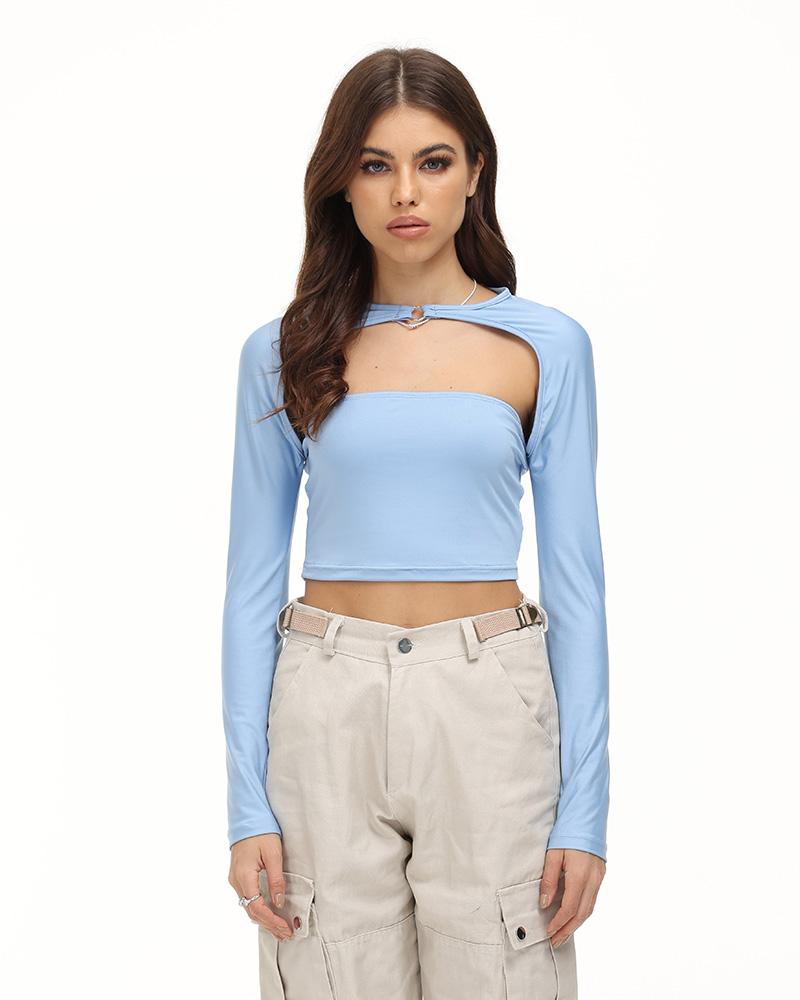 Strapless Stretch-Blend Cropped Top with Polyester Fabric