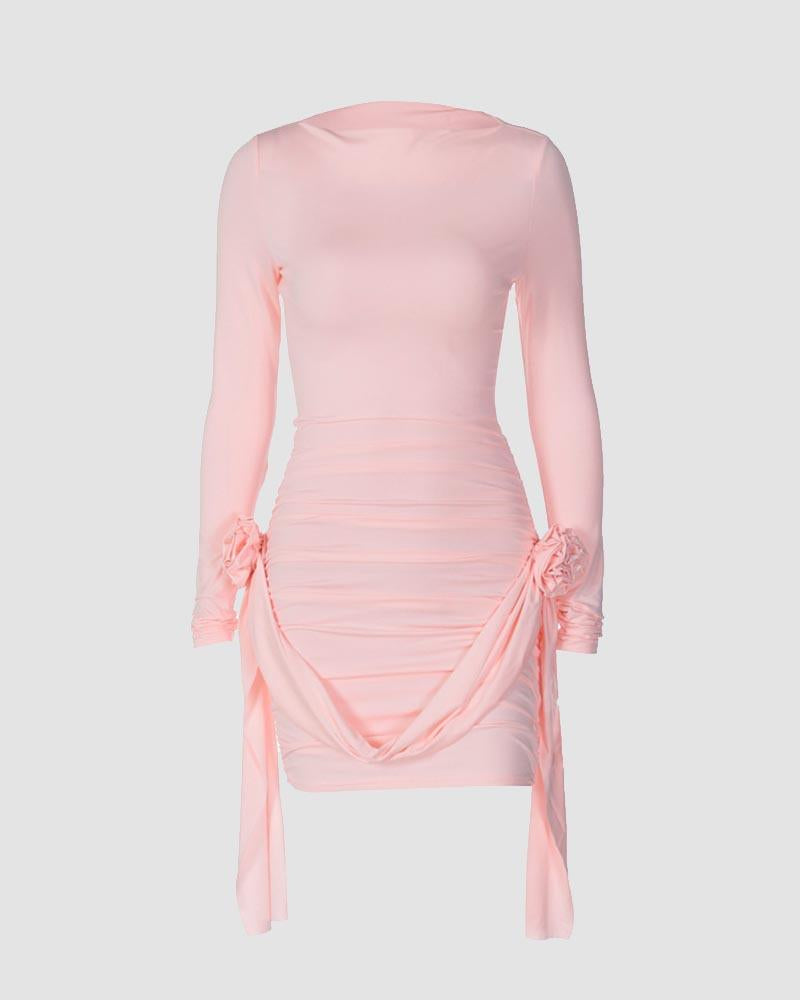 Rose-Detail Stretch-Blend Mini Dress with Polyester Fabric