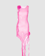 Mesh Polyester Dress with Floral Details