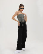 Corset-Style Polyester Top with Strap Details