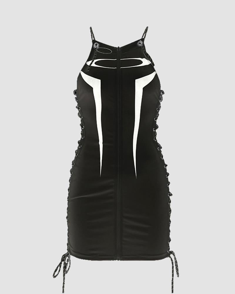 Zip-Detail Stretch-Blend Dress with Polyester Fabric