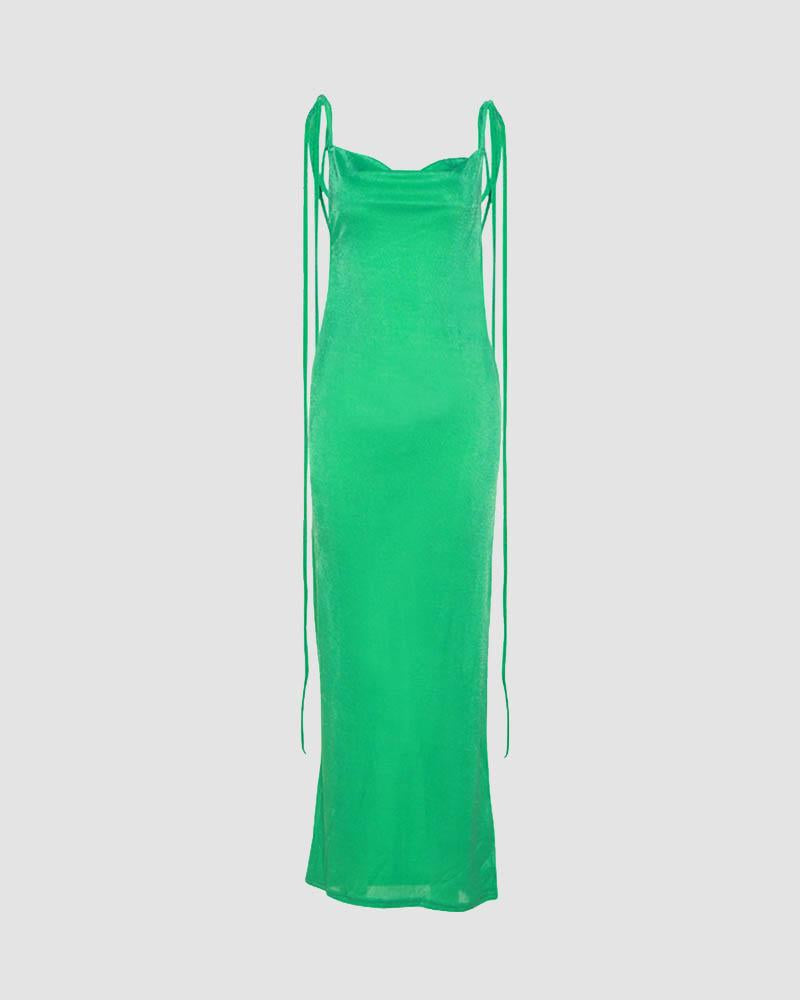 Open-Back Stretch-Blend Maxi Dress with Polyester Fabric