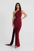 Polyester Stretch-Blend Maxi Dress with Layered Details