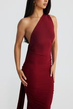 Polyester Stretch-Blend Maxi Dress with Layered Details