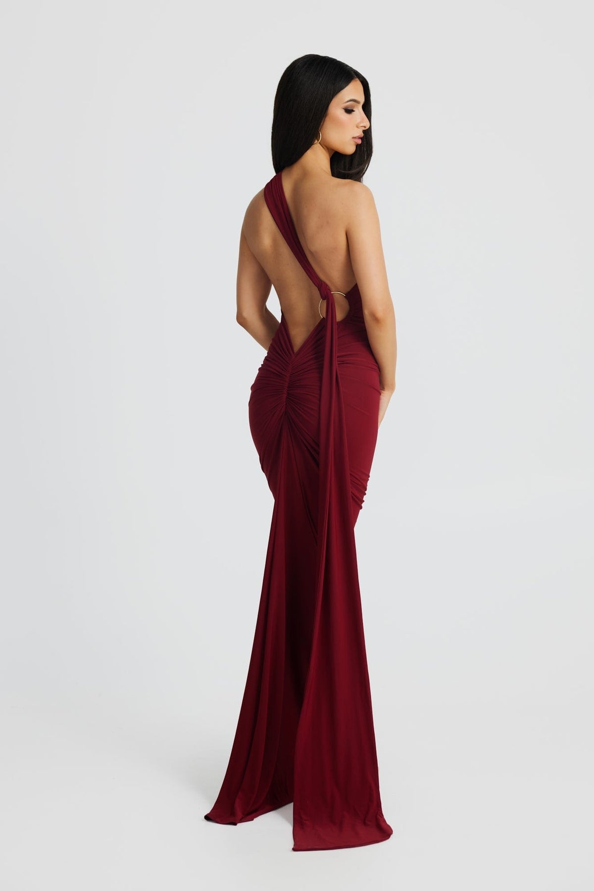 Polyester Stretch-Blend Maxi Dress with Layered Details
