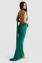 Polyester Stretch-Blend Maxi Dress with Layered Details