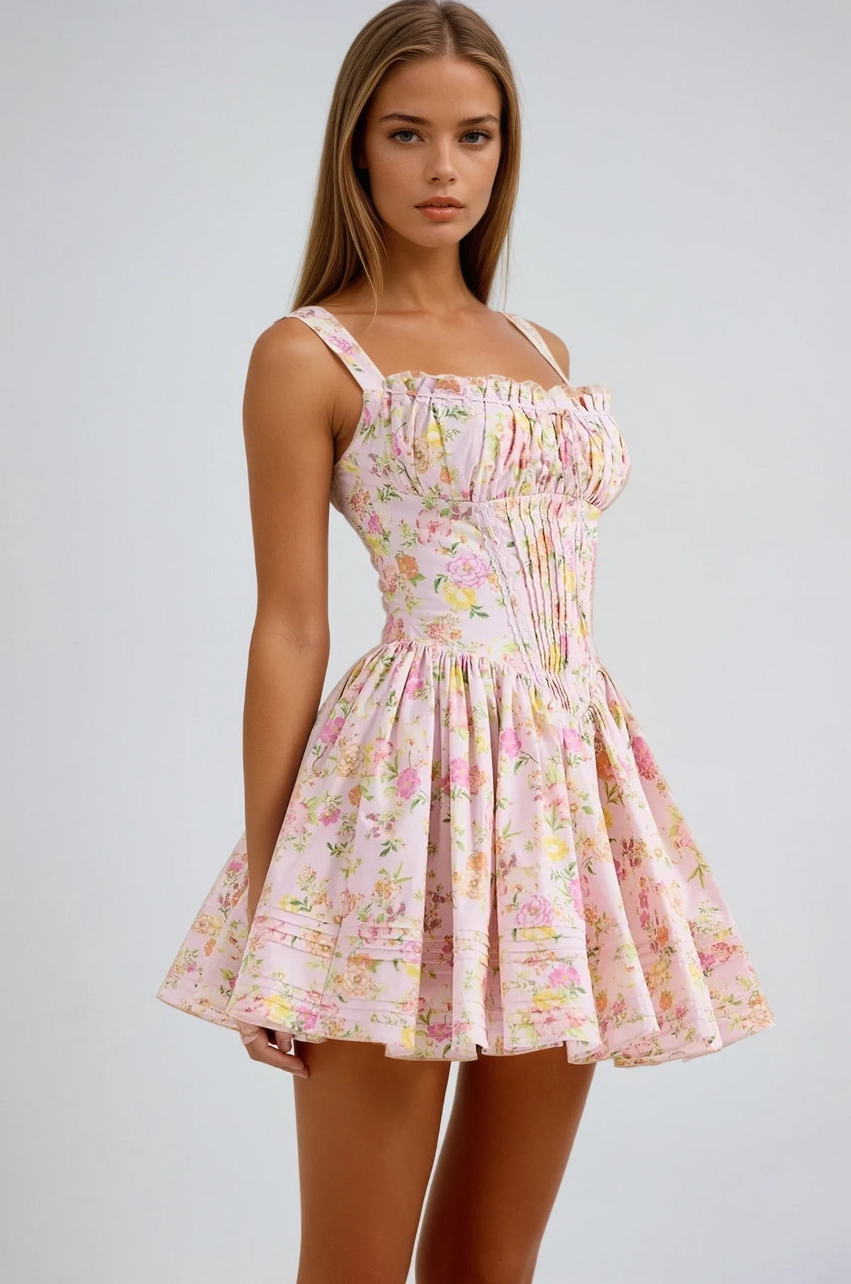 Floral Dress with Corset Details