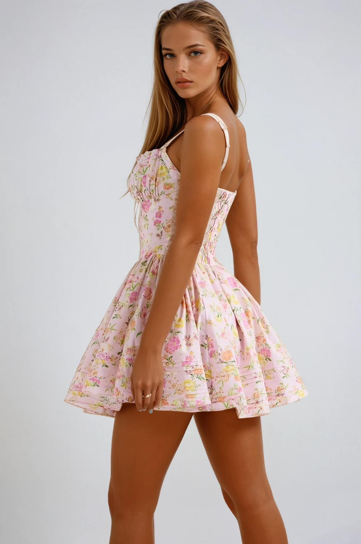 Floral Dress with Corset Details
