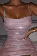 Rhinestone-Detail Cami Dress with Ruching