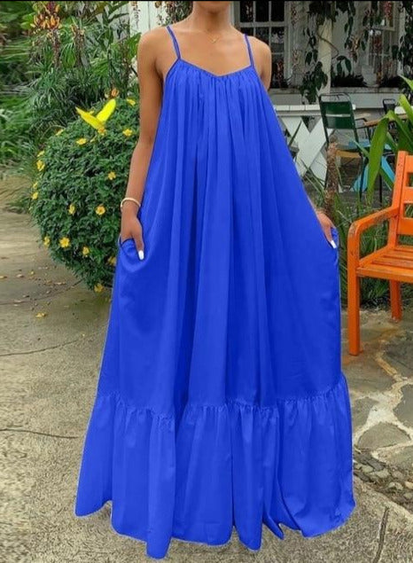 V-Neck A-Line Maxi Dress with Strap Details