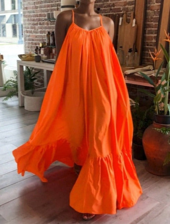 V-Neck A-Line Maxi Dress with Strap Details