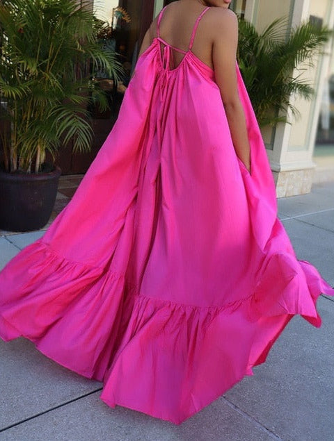 V-Neck A-Line Maxi Dress with Strap Details