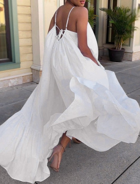V-Neck A-Line Maxi Dress with Strap Details