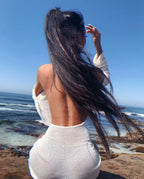 Sheer Stretch-Blend Dress with Open Back