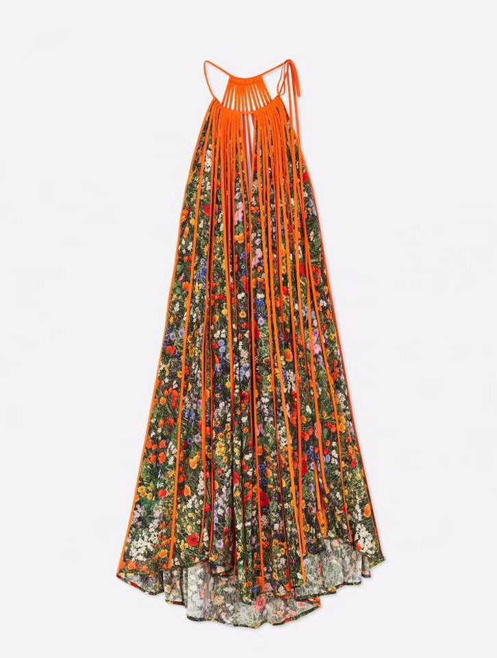Floral Chiffon Draped Dress