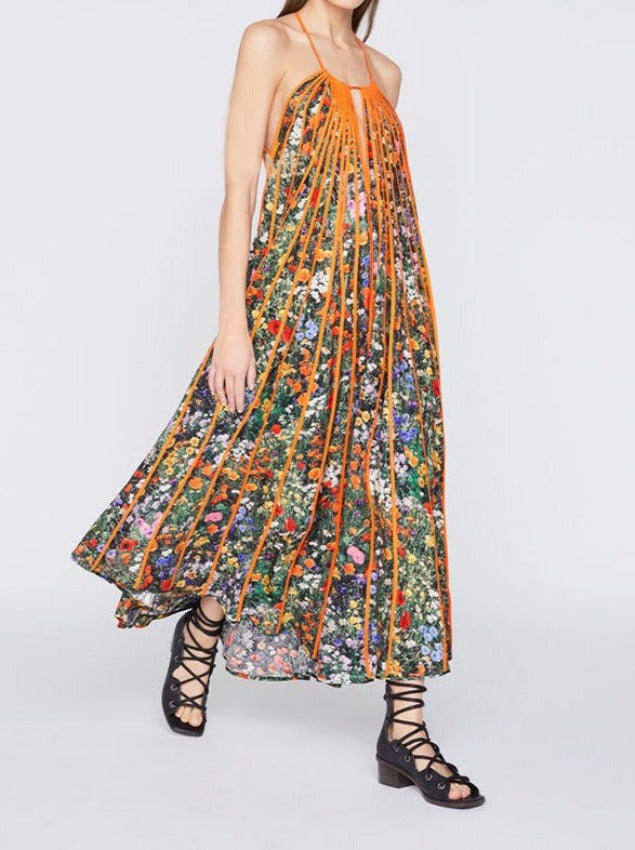 Floral Chiffon Draped Dress