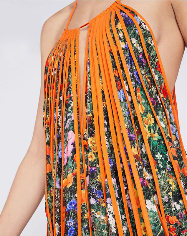 Floral Chiffon Draped Dress