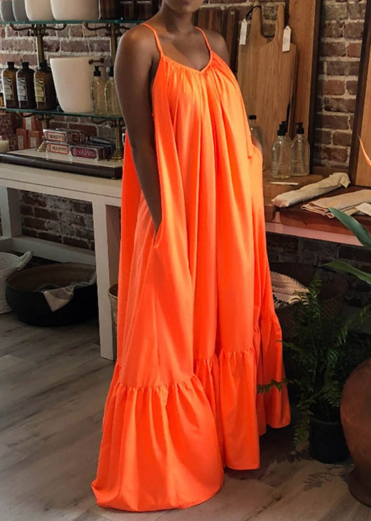 V-Neck A-Line Maxi Dress with Strap Details