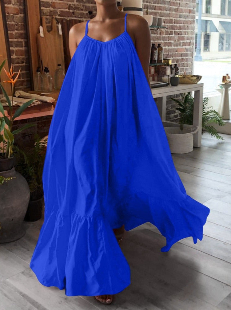 V-Neck A-Line Maxi Dress with Strap Details