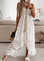 Lace A-Line Strap-Detail Midi Dress