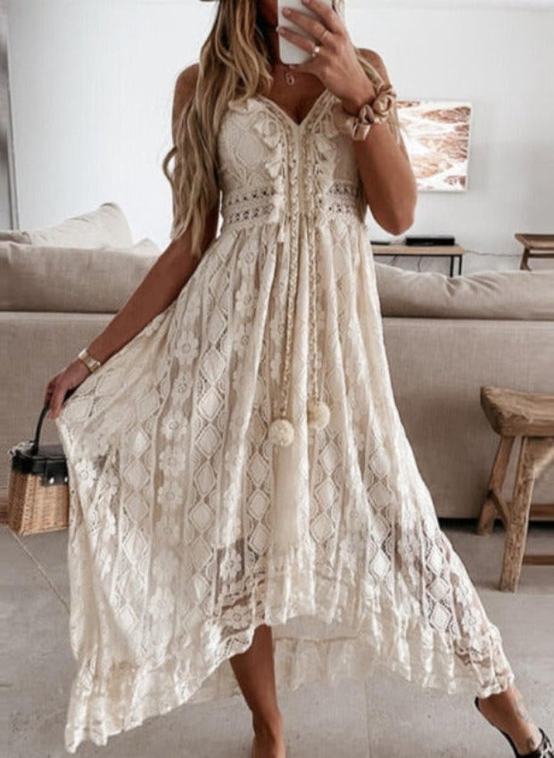 Lace A-Line Strap-Detail Midi Dress Main image