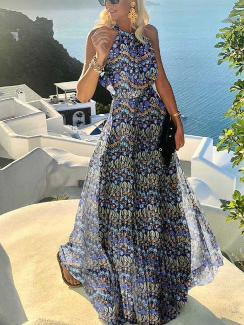 Cotton Polyester Dress with Halter Neckline