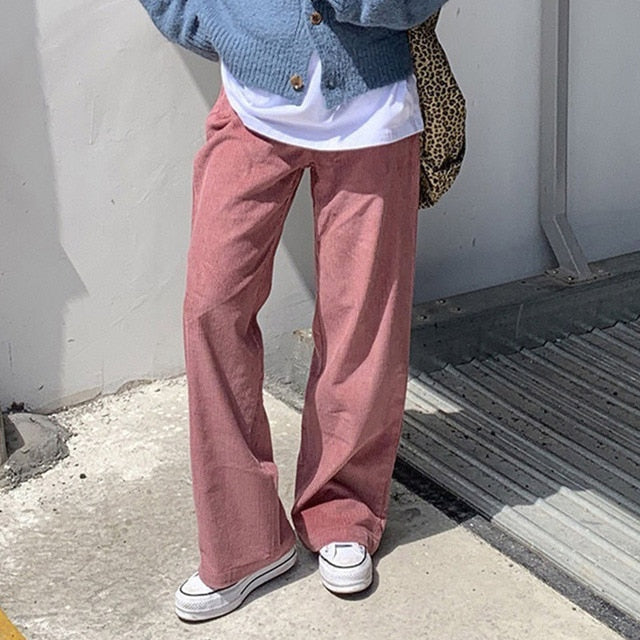 Corduroy Beige Wide-Leg Pants with Oversized Fit Main image