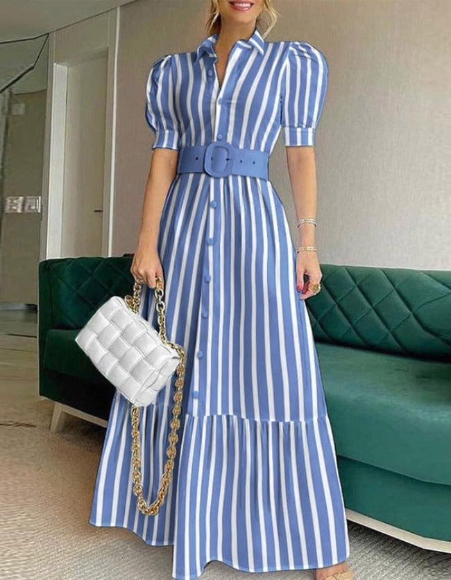 Puff-Sleeve Cotton Dress with Foldover Collar Main image