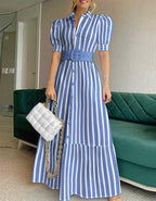 Puff-Sleeve Cotton Dress with Foldover Collar